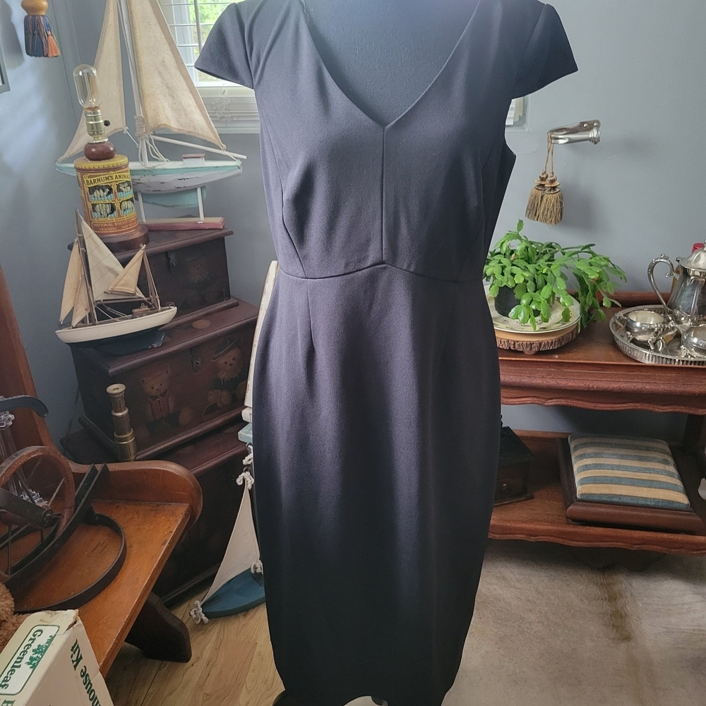 Connected Apparel Blue Flutter Sleeve Sheath Dress